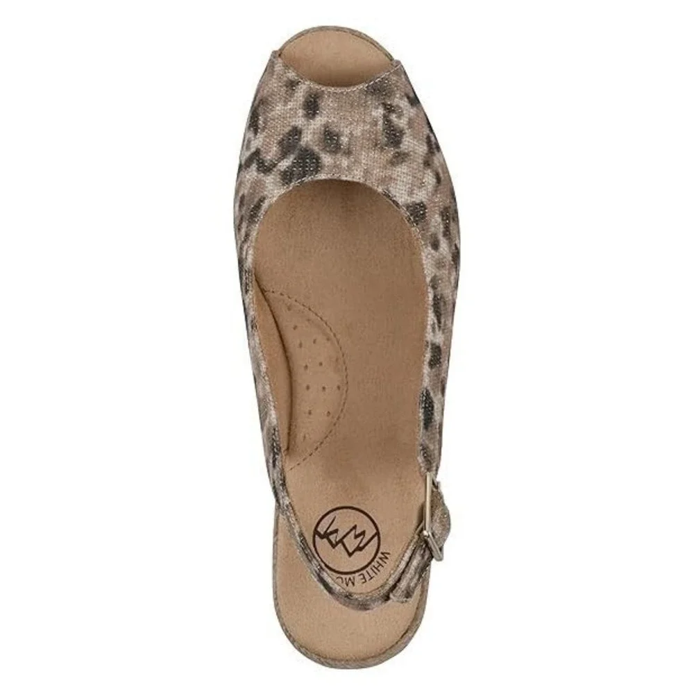 White Mountain Women's 10 Maize Leopard Fabric Peep Toe Espadrille Wedge Sandals